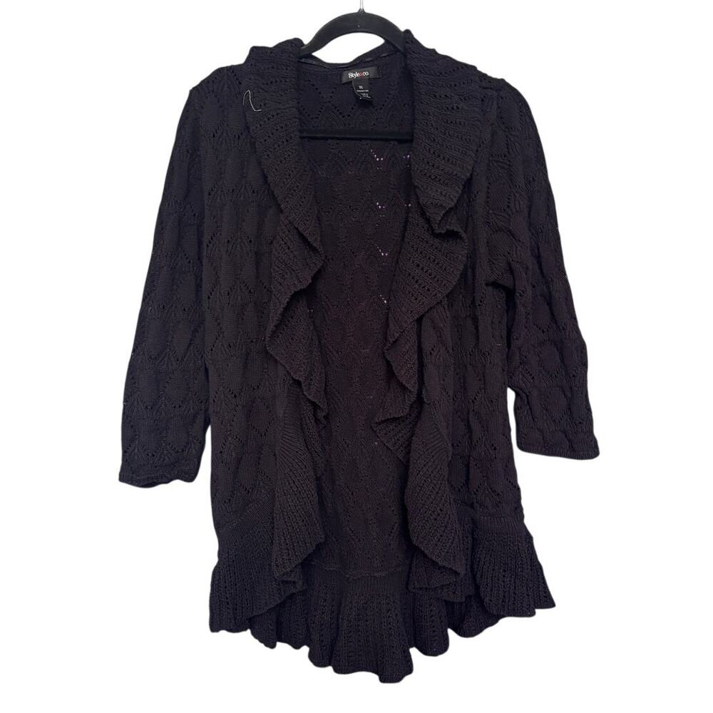 Y2k Ruffled Whimsigoth Crochet Open Knit Sweater Cardigan Witchy Goth